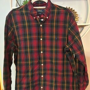 Polo Ralph Lauren Slim Fit Men’s L Red Plaid Button Up Down Collared Shirt